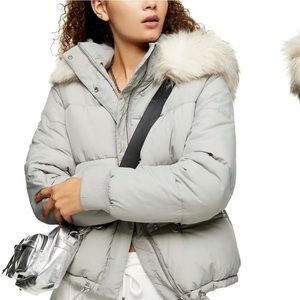 Topshop Grey Puffer Coat